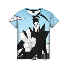 Женская футболка 3D с принтом Soul Eater - Shinigami в Санкт-Петербурге, 100% полиэфир ( синтетическое хлопкоподобное полотно) | прямой крой, круглый вырез горловины, длина до линии бедер | lord death | shinigami | soul eater | пожиратель душ | синигами