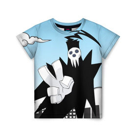 Детская футболка 3D с принтом Soul Eater - Shinigami в Санкт-Петербурге, 100% гипоаллергенный полиэфир | прямой крой, круглый вырез горловины, длина до линии бедер, чуть спущенное плечо, ткань немного тянется | lord death | shinigami | soul eater | пожиратель душ | синигами