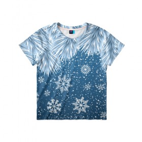 Детская футболка 3D с принтом Snowflakes в Санкт-Петербурге, 100% гипоаллергенный полиэфир | прямой крой, круглый вырез горловины, длина до линии бедер, чуть спущенное плечо, ткань немного тянется | art | background | christmas | new year | snow | snowflakes | арт | ветки | ёлка | минимализм | новый год | рождество | снег | снежинки | фон