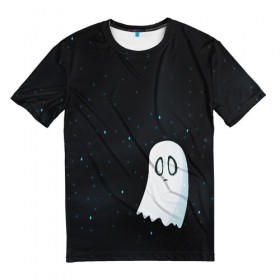 Мужская футболка 3D с принтом A Lonely Ghost в Санкт-Петербурге, 100% полиэфир | прямой крой, круглый вырез горловины, длина до линии бедер | ghost | sans | undertale | азриэль | андайн | гастер | надоедливая собака | одиночество | папирус | приведение | санс | скелет | сноудрейк
