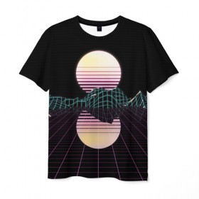 Мужская футболка 3D с принтом Retro Wave в Санкт-Петербурге, 100% полиэфир | прямой крой, круглый вырез горловины, длина до линии бедер | hipster | neon | retro wave | vaporwave | геометрия | космос | неон | хипстер