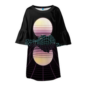 Детское платье 3D с принтом Retro Wave в Санкт-Петербурге, 100% полиэстер | прямой силуэт, чуть расширенный к низу. Круглая горловина, на рукавах — воланы | hipster | neon | retro wave | vaporwave | геометрия | космос | неон | хипстер