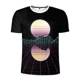 Мужская футболка 3D спортивная с принтом Retro Wave в Санкт-Петербурге, 100% полиэстер с улучшенными характеристиками | приталенный силуэт, круглая горловина, широкие плечи, сужается к линии бедра | hipster | neon | retro wave | vaporwave | геометрия | космос | неон | хипстер