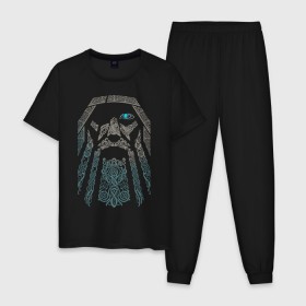 Мужская пижама хлопок с принтом Odinn в Санкт-Петербурге, 100% хлопок | брюки и футболка прямого кроя, без карманов, на брюках мягкая резинка на поясе и по низу штанин
 | good | viking | vikings | бог | викинг | викинги | кельтское | один | плетение | скандинавы | язычник