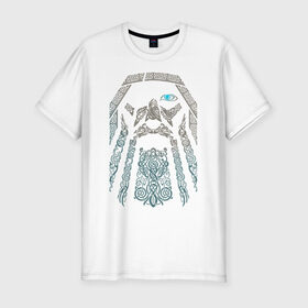 Мужская футболка премиум с принтом Odinn в Санкт-Петербурге, 92% хлопок, 8% лайкра | приталенный силуэт, круглый вырез ворота, длина до линии бедра, короткий рукав | Тематика изображения на принте: good | viking | vikings | бог | викинг | викинги | кельтское | один | плетение | скандинавы | язычник