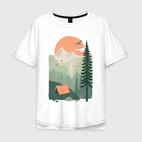 Мужская футболка хлопок Oversize с принтом Adventure в Санкт-Петербурге, 100% хлопок | свободный крой, круглый ворот, “спинка” длиннее передней части | moutains | road | sun | travel | trip | turism | горы | дорога | закат | приключения | природа | тундра путешествия | туризм