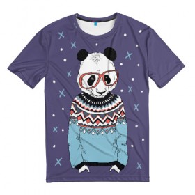 Мужская футболка 3D с принтом Panda boy в Санкт-Петербурге, 100% полиэфир | прямой крой, круглый вырез горловины, длина до линии бедер | 