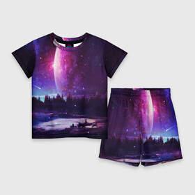 Детский костюм с шортами 3D с принтом Северный закат в Санкт-Петербурге,  |  | galaxy | nebula | neon | space | star | абстракция | вселенная | галактика | звезда | звезды | космический | неон | неоновый | неоновый космос | планеты