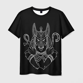 Мужская футболка 3D с принтом Анубис в Санкт-Петербурге, 100% полиэфир | прямой крой, круглый вырез горловины, длина до линии бедер | anubis | bastet | cat | анубис | бастет | боги египта | для двоих | египет | египетские боги | кошка | мифология | парные