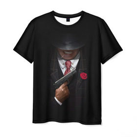 Мужская футболка 3D с принтом Mafia в Санкт-Петербурге, 100% полиэфир | прямой крой, круглый вырез горловины, длина до линии бедер | gangster | gun | gungster | illustration | mafia | арт | галстук | гангстер | гвоздика | зубы | костюм | крестный отец | мафия | минимализм | оружие | пистолет | пуля | темный | черный | шляпа