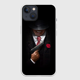 Чехол для iPhone 13 с принтом Mafia в Санкт-Петербурге,  |  | gangster | gun | gungster | illustration | mafia | арт | галстук | гангстер | гвоздика | зубы | костюм | крестный отец | мафия | минимализм | оружие | пистолет | пуля | темный | черный | шляпа