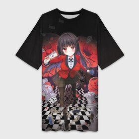 Платье-футболка 3D с принтом Kakegurui шахматная доска в Санкт-Петербурге,  |  | anime | compulsive gambler | kakegurui | manga | аниме | безумный азарт | дзябами | карты | манга | покер | скучная девушка | юмэко джабами
