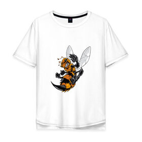 Мужская футболка хлопок Oversize с принтом Злая оса в Санкт-Петербурге, 100% хлопок | свободный крой, круглый ворот, “спинка” длиннее передней части | арт | жалит | жало | злая | насекомое | оса | полосатая | пчела