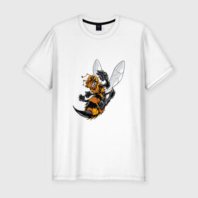 Мужская футболка премиум с принтом Злая оса в Санкт-Петербурге, 92% хлопок, 8% лайкра | приталенный силуэт, круглый вырез ворота, длина до линии бедра, короткий рукав | Тематика изображения на принте: арт | жалит | жало | злая | насекомое | оса | полосатая | пчела