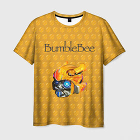 Мужская футболка 3D с принтом BumbleBee в Санкт-Петербурге, 100% полиэфир | прямой крой, круглый вырез горловины, длина до линии бедер | 2019 | bumble bee | transformers | арт | бамблби | желтая | киборг | классная | мёд | надпись | прикольная | пчела | робот | соты | трансформеры | улей | фильм