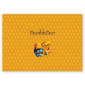 Поздравительная открытка с принтом BumbleBee в Санкт-Петербурге, 100% бумага | плотность бумаги 280 г/м2, матовая, на обратной стороне линовка и место для марки
 | Тематика изображения на принте: 2019 | bumble bee | transformers | арт | бамблби | желтая | киборг | классная | мёд | надпись | прикольная | пчела | робот | соты | трансформеры | улей | фильм
