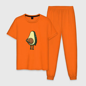 Мужская пижама хлопок с принтом Авокадо в Санкт-Петербурге, 100% хлопок | брюки и футболка прямого кроя, без карманов, на брюках мягкая резинка на поясе и по низу штанин
 | Тематика изображения на принте: косточка | овощ | попка | фрукт