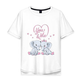 Мужская футболка хлопок Oversize с принтом Влюбленные слоны в Санкт-Петербурге, 100% хлопок | свободный крой, круглый ворот, “спинка” длиннее передней части | 