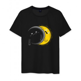 Мужская футболка хлопок с принтом Солнечное Затмение в Санкт-Петербурге, 100% хлопок | прямой крой, круглый вырез горловины, длина до линии бедер, слегка спущенное плечо. | звезды | космос | луна | планета | солнце