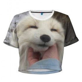 Женская футболка Cropp-top с принтом Лисенок в Санкт-Петербурге, 100% полиэстер | круглая горловина, длина футболки до линии талии, рукава с отворотами | голова | животные | лиса | мордочка | пасть | природа | рыжая | улыбается | улыбка | язык