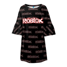 Детское платье 3D с принтом Roblox в Санкт-Петербурге, 100% полиэстер | прямой силуэт, чуть расширенный к низу. Круглая горловина, на рукавах — воланы | Тематика изображения на принте: game | gamer | roblox | игры | логотип | роблокс