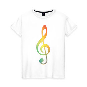 Женская футболка хлопок с принтом Скрипичный ключ, цветной. в Санкт-Петербурге, 100% хлопок | прямой крой, круглый вырез горловины, длина до линии бедер, слегка спущенное плечо | ключ | музыкальний ключ | скрипка