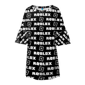 Детское платье 3D с принтом ROBLOX в Санкт-Петербурге, 100% полиэстер | прямой силуэт, чуть расширенный к низу. Круглая горловина, на рукавах — воланы | Тематика изображения на принте: game | gamer | logo | roblox | игры | логотип | роблокс