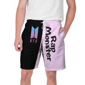 Мужские шорты 3D с принтом BTS RM в Санкт-Петербурге,  полиэстер 100% | прямой крой, два кармана без застежек по бокам. Мягкая трикотажная резинка на поясе, внутри которой широкие завязки. Длина чуть выше колен | bts | rm | бтс | группа | корейская | музыка | розовый | цветы | черный