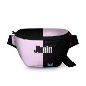 Поясная сумка 3D с принтом BTS Jimin в Санкт-Петербурге, 100% полиэстер | плотная ткань, ремень с регулируемой длиной, внутри несколько карманов для мелочей, основное отделение и карман с обратной стороны сумки застегиваются на молнию | bts | jimin | бтс | группа | корейская | музыка | розовый | цветы | черный