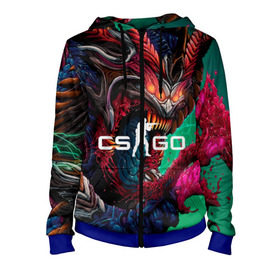 Женская толстовка 3D на молнии с принтом CS GO hyper beast skin в Санкт-Петербурге, 100% полиэстер | длина до линии бедра, манжеты и пояс оформлены мягкой тканевой резинкой, двухслойный капюшон со шнурком для регулировки, спереди молния, по бокам два кармана | beast | counterstike | csgo | hyper | hyperbeast | m4a1s | steam | винтовка | контра | кс | ксго | шмотки