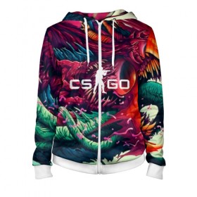 Женская толстовка 3D на молнии с принтом CS GO hyper beast skin в Санкт-Петербурге, 100% полиэстер | длина до линии бедра, манжеты и пояс оформлены мягкой тканевой резинкой, двухслойный капюшон со шнурком для регулировки, спереди молния, по бокам два кармана | beast | counterstike | csgo | hyper | hyperbeast | m4a1s | steam | винтовка | контра | кс | ксго | шмотки