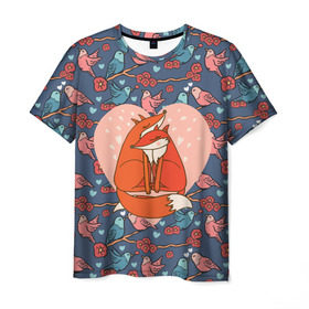 Мужская футболка 3D с принтом Влюбленные лисички в Санкт-Петербурге, 100% полиэфир | прямой крой, круглый вырез горловины, длина до линии бедер | Тематика изображения на принте: 14 февраля | влюбленность | влюбленные | день влюбленных | день святого валентина | лис | лиса | лисички | лисы | любовь | милые | романтика | романтическая | рыжие | сердечки | сердце