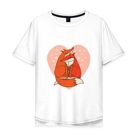 Мужская футболка хлопок Oversize с принтом Влюбленные лисички в Санкт-Петербурге, 100% хлопок | свободный крой, круглый ворот, “спинка” длиннее передней части | 14 февраля | влюбленность | влюбленные | день влюбленных | день святого валентина | лис | лиса | лисички | лисы | любовь | милые | романтика | романтическая | рыжие | сердечки | сердце