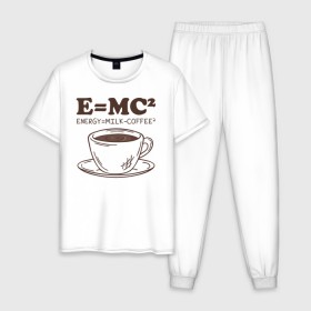 Мужская пижама хлопок с принтом ENERGY = Milk and Coffee 2 в Санкт-Петербурге, 100% хлопок | брюки и футболка прямого кроя, без карманов, на брюках мягкая резинка на поясе и по низу штанин
 | cappuccino | espresso | latte | капучино | кофе | латте | молоко | ньютон | физика | формула | чашка | энергия | эспрессо