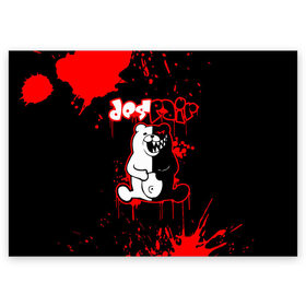 Поздравительная открытка с принтом MONOKUMA Despair в Санкт-Петербурге, 100% бумага | плотность бумаги 280 г/м2, матовая, на обратной стороне линовка и место для марки
 | ahegao | anime | bear | blood | danganronpa | derector | despair | girls | happy | havoc | manga | monokuma | panda | red | robot | trigger | ultra | аниме | ахегао | директор | кровь | манга | медведь | монокума | панда | робот