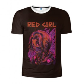 Мужская футболка 3D спортивная с принтом Красная девушка в Санкт-Петербурге, 100% полиэстер с улучшенными характеристиками | приталенный силуэт, круглая горловина, широкие плечи, сужается к линии бедра | girl | red girl | девушка | неон