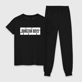 Женская пижама хлопок с принтом BANGTAN BOYS в Санкт-Петербурге, 100% хлопок | брюки и футболка прямого кроя, без карманов, на брюках мягкая резинка на поясе и по низу штанин | bangtan boys | bt21 | bts | bts army | bts stickers | j hope | jimin | jin | jungkook | k pop | rap monster | rapmon | suga | v | бтс | корея | стикеры bts