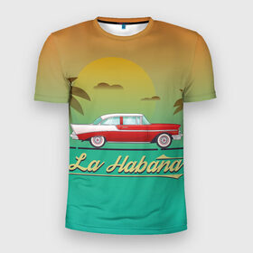 Мужская футболка 3D спортивная с принтом La Habana в Санкт-Петербурге, 100% полиэстер с улучшенными характеристиками | приталенный силуэт, круглая горловина, широкие плечи, сужается к линии бедра | american | car | cuba | habana | taxi | travel