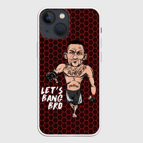 Чехол для iPhone 13 mini с принтом Lets bang bro (Max Holloway) в Санкт-Петербурге,  |  | Тематика изображения на принте: blessed | brasileiro | holloway | jiu jitsu | max | mma | ufc | бокс | бразильское джиу джитсу | гавайи | драка | макс | холлоуэй