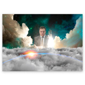 Поздравительная открытка с принтом Elon Musk Thinker (Илон Маск) в Санкт-Петербурге, 100% бумага | плотность бумаги 280 г/м2, матовая, на обратной стороне линовка и место для марки
 | elon musk | space | space x | tesla | дым | илон маск | инопланетяне | космос | личность | мыслитель | облака | планета | ракета | спейс | тесла | философ | шаттл