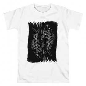 Мужская футболка хлопок с принтом Рыба Скелет в Санкт-Петербурге, 100% хлопок | прямой крой, круглый вырез горловины, длина до линии бедер, слегка спущенное плечо. | кости | рыба | рыбак | рыбалка | скелет