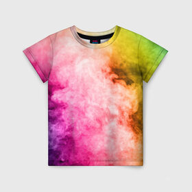 Детская футболка 3D с принтом Радужный дым в Санкт-Петербурге, 100% гипоаллергенный полиэфир | прямой крой, круглый вырез горловины, длина до линии бедер, чуть спущенное плечо, ткань немного тянется | holi | праздник красок | радуга | радужный дым | холи | цвета радуги | яркий