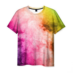 Мужская футболка 3D с принтом Радужный дым в Санкт-Петербурге, 100% полиэфир | прямой крой, круглый вырез горловины, длина до линии бедер | holi | праздник красок | радуга | радужный дым | холи | цвета радуги | яркий