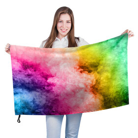 Флаг 3D с принтом Радужный дым в Санкт-Петербурге, 100% полиэстер | плотность ткани — 95 г/м2, размер — 67 х 109 см. Принт наносится с одной стороны | holi | праздник красок | радуга | радужный дым | холи | цвета радуги | яркий