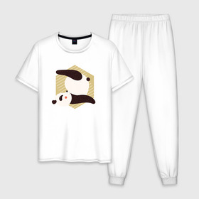 Мужская пижама хлопок с принтом Панда Йога в Санкт-Петербурге, 100% хлопок | брюки и футболка прямого кроя, без карманов, на брюках мягкая резинка на поясе и по низу штанин
 | panda | yoga | йога | панда | панды | фитнес