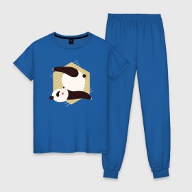 Женская пижама хлопок с принтом Панда Йога в Санкт-Петербурге, 100% хлопок | брюки и футболка прямого кроя, без карманов, на брюках мягкая резинка на поясе и по низу штанин | panda | yoga | йога | панда | панды | фитнес