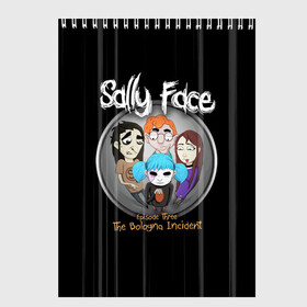 Скетчбук с принтом Sally Face Episode Three в Санкт-Петербурге, 100% бумага
 | 48 листов, плотность листов — 100 г/м2, плотность картонной обложки — 250 г/м2. Листы скреплены сверху удобной пружинной спиралью | blue | face | fisher | game | games | gizmo | hair | larry | mask | sally | волосы | гизмо | голубые | игра | игры | ларри | маска | протез | сали | салли | синие | синий | триллер | ужасы | фейс | фишер | фэйс | хоррор