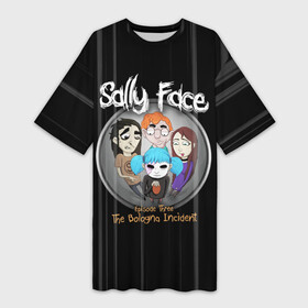 Платье-футболка 3D с принтом Sally Face Episode Three в Санкт-Петербурге,  |  | blue | face | fisher | game | games | gizmo | hair | larry | mask | sally | волосы | гизмо | голубые | игра | игры | ларри | маска | протез | сали | салли | синие | синий | триллер | ужасы | фейс | фишер | фэйс | хоррор