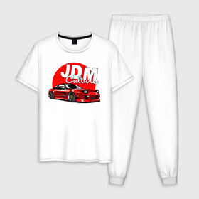 Мужская пижама хлопок с принтом JDM Culture в Санкт-Петербурге, 100% хлопок | брюки и футболка прямого кроя, без карманов, на брюках мягкая резинка на поясе и по низу штанин
 | japan | jdm | nissan | авто | машины | ниссан | япония