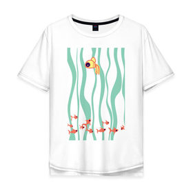 Мужская футболка хлопок Oversize с принтом Золотая рыбка в Санкт-Петербурге, 100% хлопок | свободный крой, круглый ворот, “спинка” длиннее передней части | золотая рыба | золотая рыбка | рыба | рыбка